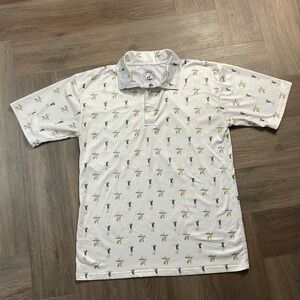 Proud 90 Masters Dog‎ Print Golf Performance Polo Shirt Mens Small White Green